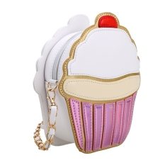 Lucu Kartun Wanita Ice Cream/Cupcake Bentuk Mini Tas Bahu Rantai Logam-Intl