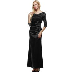 Cyber ANGVNS Perempuan 3/4 Empuk Lengan Baju Renda Pesta Pernikahan Pesta Gaun Malam (Hitam)