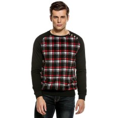 Penjualan Cyber Baru Fashion Pria Kasual Plaid Pola Lengan Panjang Font Flanel Hoodie Hangat (Merah & Hitam) -Intl