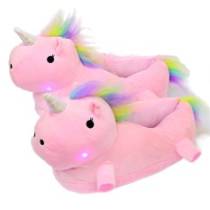 Cyber TOP DIJUAL Women Girl Home LED Light Unicorn Slipper Cute Plush Indoor Sandal (Putih)-Intl