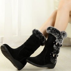 Cyber wanita Flat sepatu bot salju musim dingin yang hangat mengentalkan kasual sepatu faux fur (Hitam)