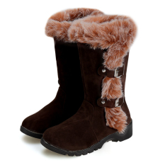 Cyber Wanita Flat Sepatu Bot Salju Musim Dingin Yang Hangat Mengentalkan Kasual Sepatu Faux Fur (Coklat)