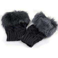 Cyber Wanita Musim Dingin Baru Faux Kelinci Bulu/Vili Sarung Tangan Lengan Warmer Sarung Wrist Sarung Tangan-Rajutan Bulu Trim Gloves Mitten Rajutan Pergelangan Tangan Unisex Lembut (Abu-abu Tua)