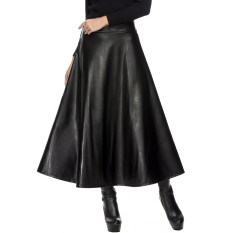 Cyber Zeagoo Women's 4 Colors High Waist Career Short Skirts Slim Kulit Imitasi Kualitas Tinggi Pinggang Lipit Ayunan Rok Maxi (hitam)-International