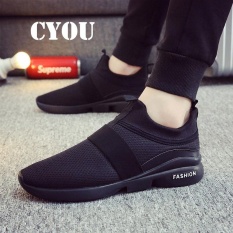 CYOU 2017 Tinggi Kualitas Pria Sepatu Santai Bernapas Mewah Outdoor Pelatih Sepatu Pria Datar Berjalan Sepatu Nyaman Kets (HITAM) -Intl