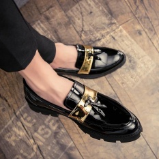 CYOU Kulit Asli Handmade Shoes Pria Vintage Mengukir Renda-up Oxfords Sepatu untuk Pria Baju Sepatu (Biru) -Intl