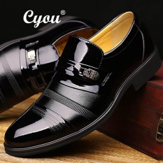 Cyou Merek Mewah Kulit Buatan Mens Santai Sepatu Gaun Sepatu Fashion Business Affairs Desain Oxford Pernikahan Shoes Kasut Lelaki (hitam) -Intl