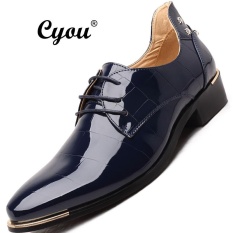 Cyou Plus Ukuran 37-48 Busana Pria Genuine Leather Sepatu Oxford Mewah Pria Italia Merek Sepatu Musim Panas Kulit Sepatu Lelaki Berpakaian Kasut Kulit (Biru) -Intl