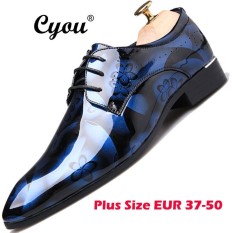 Cyou Plus Ukuran EUR 37-50 Bahasa Italia Fashion Formal Dress Sepatu Kulit Asli Pernikahan Sepatu Pria Kasut Lelaki (Biru) -Intl