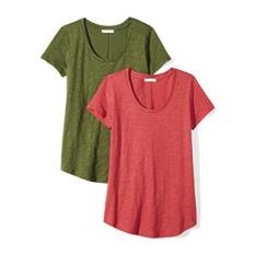 Daily Ritual Womens Vintage Cotton Slub Short-Sleeve Scoop Neck T-Shirt, 2-Pack, L, Cardinal Red/Cypress Green - intl