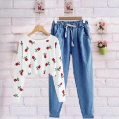 Damai fashion - baju sweater setelan wanita Alison rose denim - baju murah KONVEKSI