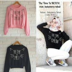 Damai - sweater time is meow - 2 warna hitam dan pink - konveksi