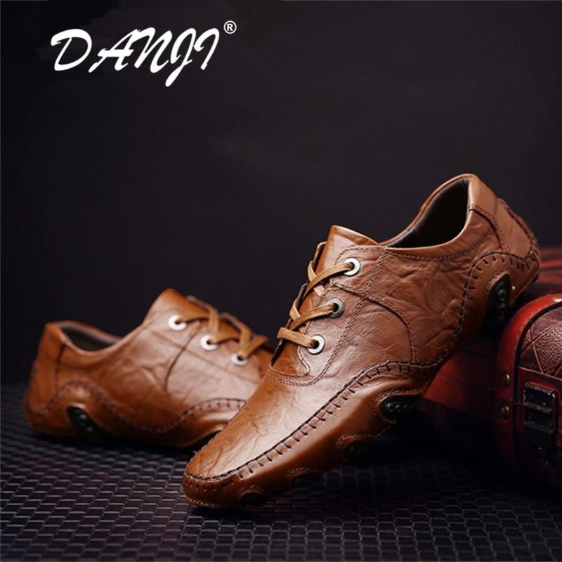Danji Spring Pria Kulit Buatan Tangan Baru Sepatu, Sepatu Kasual Pria Brown