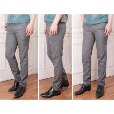 DE Paoli - Celana Bahan Slim Fit Pria - Abu Muda