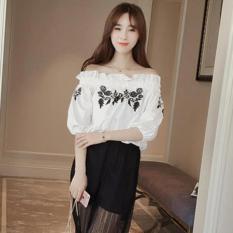 Debbie Gallery Blouse Lengan Pendek Sabrina Motif Bunga FS0176 - PUTIH / Baju Kemeja Wanita / Rnsabrinarose