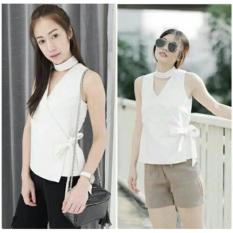 Debbie Gallery Blouse Tanpa Lengan Kimono Choker FS0230 - PUTIH / Kemeja Yukensi Wanita / Baju Tali Leher / Rnkimonoribka