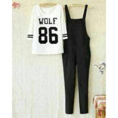 Debbie Gallery Setelan Overall Wanita FS0515 - HITAM PUTIH / Stelan Jumpsuit Kaos T-Shirt / Celana Jamsuit / Baju Kodok / Rn86