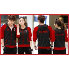 DeCouple Jaket Pasangan Wanita dan Pria Milan / Jacket Couple AC Milan Fans Club / Jaket Bola Sepasang / Jacket Girl & Jaket Pria LC - Hitam