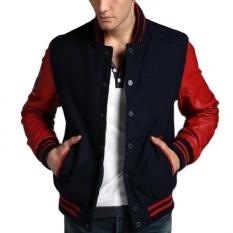 DEcTionS Jaket Kulit Baseball Kombinasi Fleece - Hitam Merah - Promo