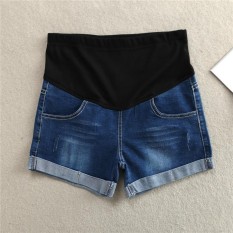 Denim Celana Pendek Jeans Versi Korea dari Perut Celana Modis Keriting Jeans untuk Wanita Hamil-Internasional
