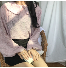 Dewi Korea Modis Gaya Bordir Awal Musim Semi Baru Baju Dalaman Lengan Panjang Kemeja (Merah Muda)