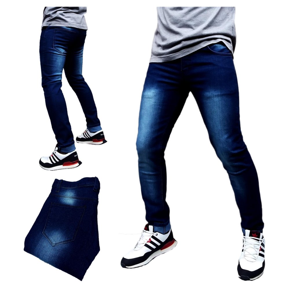 DFS Celana jeans skinny / slimfit / pensil pria - Biru dongker scrub