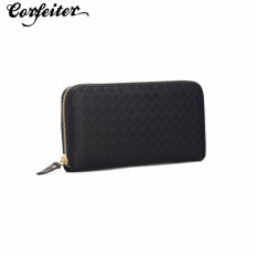 DHL Pengiriman 60 Pcs/lot Fashion Wanita Dompet Kulit Asli Merek Dompet Panjang Pria Bisnis Clutch Embossed Knitting Dompet-Intl