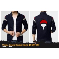 Jaket Canvas Korean Style Anime Naruto Clan Uchiha Double Strip (JA NRT 121) Best Seller - Black