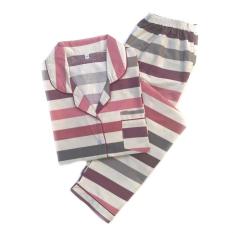 Dijual Piyama Mewah Maroon Garis Cotton Import Baju Tidur Wanita Cewek PK46 Limited