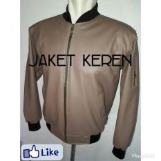 DISC. Jaket bomber pria semi kulit polos distro Bandung pilot murah terbaru