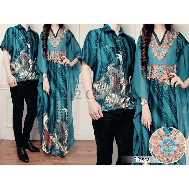 Diskon Couple Kaftan Anggun Tosca- Busana Muslim Pesta Mewah Sarimbit Batik Termurah