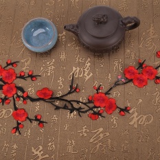 DIY Plum Blossom Flower Floral Bordiran Jahit Patch Bordir Dress/Pakaian (Hitam + Merah)-Intl