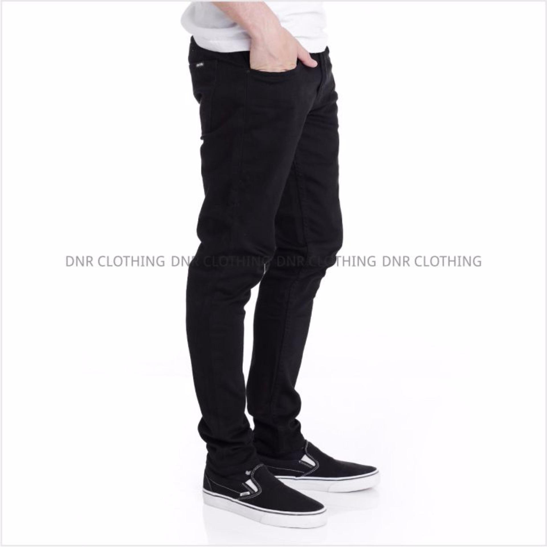 DnR Celana Jeans Denim Pria Stretch - Hitam Skinny Slim Fit