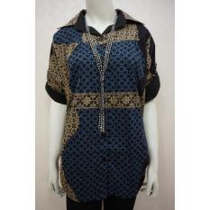 DNS XXL086 KEMEJA MOTIF WANITA BATIK GELOMBANG BIRU