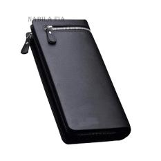 Dompet Business Men's Zipper PU Leather Long Section Multicard WalletPurse Handbag - Hitam