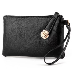 Dompet Handphone Wanita Handbag Pouch import Simpel Lock Kulit - Hitam