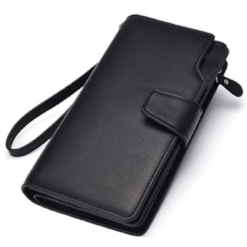 Dompet Pria Men Long Wallet Zipper Credits Cards Moblie Phone Holder - Hitam  