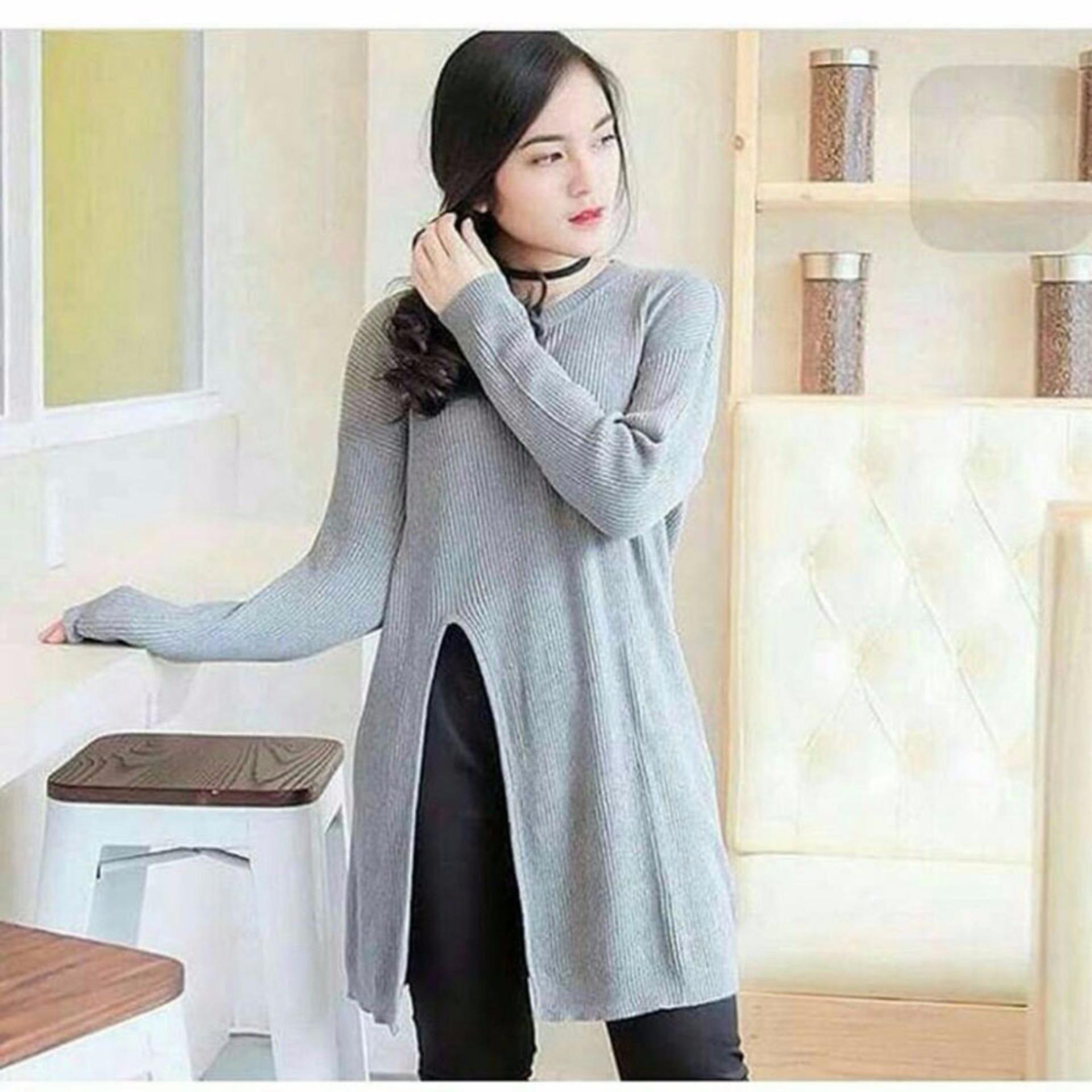 DoubleC Fashion Sweater slit grey