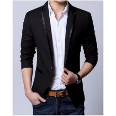 DOZN Jas Blazer Pria Korea Hitam List Saten Hitam