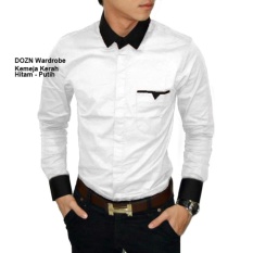 Dozn Kemeja Two Tone Slim Fit Panjang Cocok untuk kerja / berbaagai acara - Putih Hitam