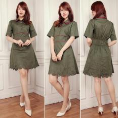 LFS Dress Kerah Kantoran TERMURAH / Dress Blouse Wanita / Dress Wanita Murah / Dress Minimalis / Baju Kerah / Office / Dress Lebaran / Dress Sedengkul / Dress Cantik / Kemeja Dress Wanita / Dress Polos / Dress lengan pendek (nimo) 7T - Hijau army