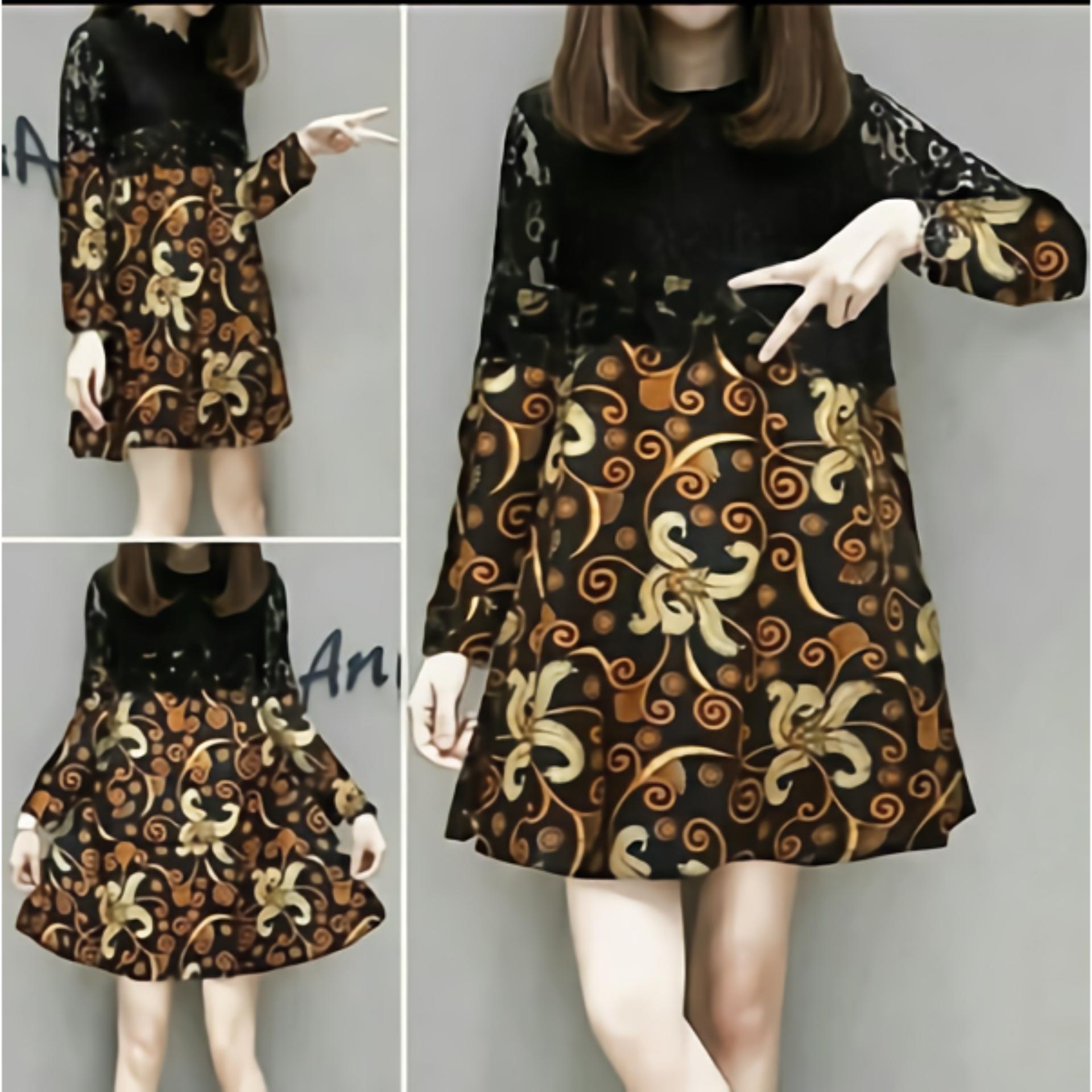 Dress brukat batik jumbo hitam wanita Fashion