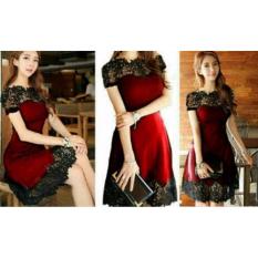 TOSERBU Dress FEMMY Maroon Jersey Brokat