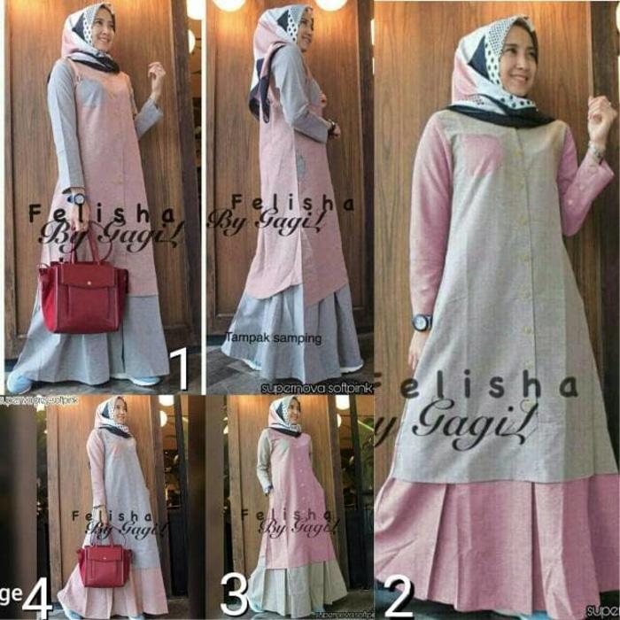 Dress Muslim Busui / Baju Menyusui Murah / Gamis Hijab : Felisha Maxi