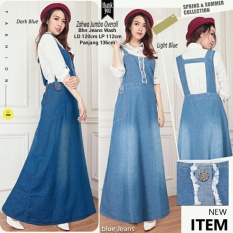 Dress overall jeans gamis kaftan wanita jumbo long dress Ziva - biru muda