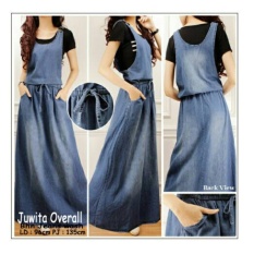 Dress overall jeans panjang gamis wanita jumbo long dress Juwina