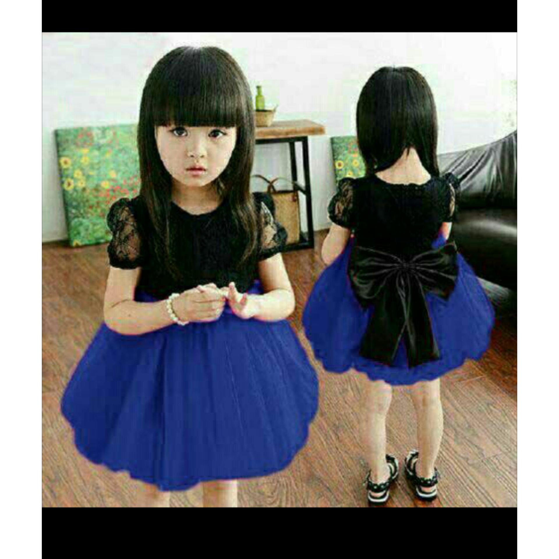 Zero One Store Dress Ribbon Blue Anak Perempuan 3-5thn