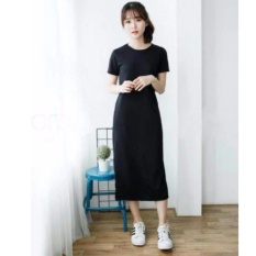 dress wanita panjang polos anisa hitam