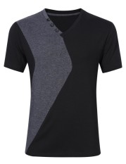 DSstyles Young Horse Men Fashion Cotton Color Block Short Sleeve Slim T-shirt Black XL Black