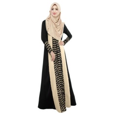 DTX158 Muslim Wanita Fashion Gaun Jahitan Gaun Lengan Panjang Melayu Pakistan (Hitam)-Intl